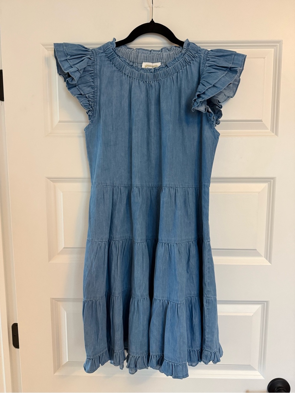 NWT Sail to Sable Light Chambray Ruffle Neck Dress